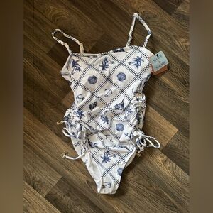 Shade & Shore Women’s One Piece Bathing Suit - White and Blue